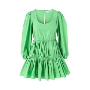 RHODE Quinn Dress Green Sz 4 Puff Sleeves‎ Long Sleeve Tiered Flounce Hem Cotton